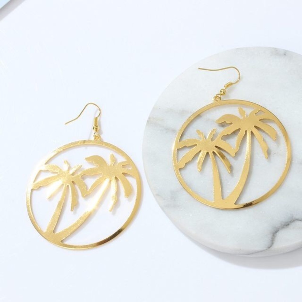 Hoop Palm Tree Earrings - Picture 2 of 4